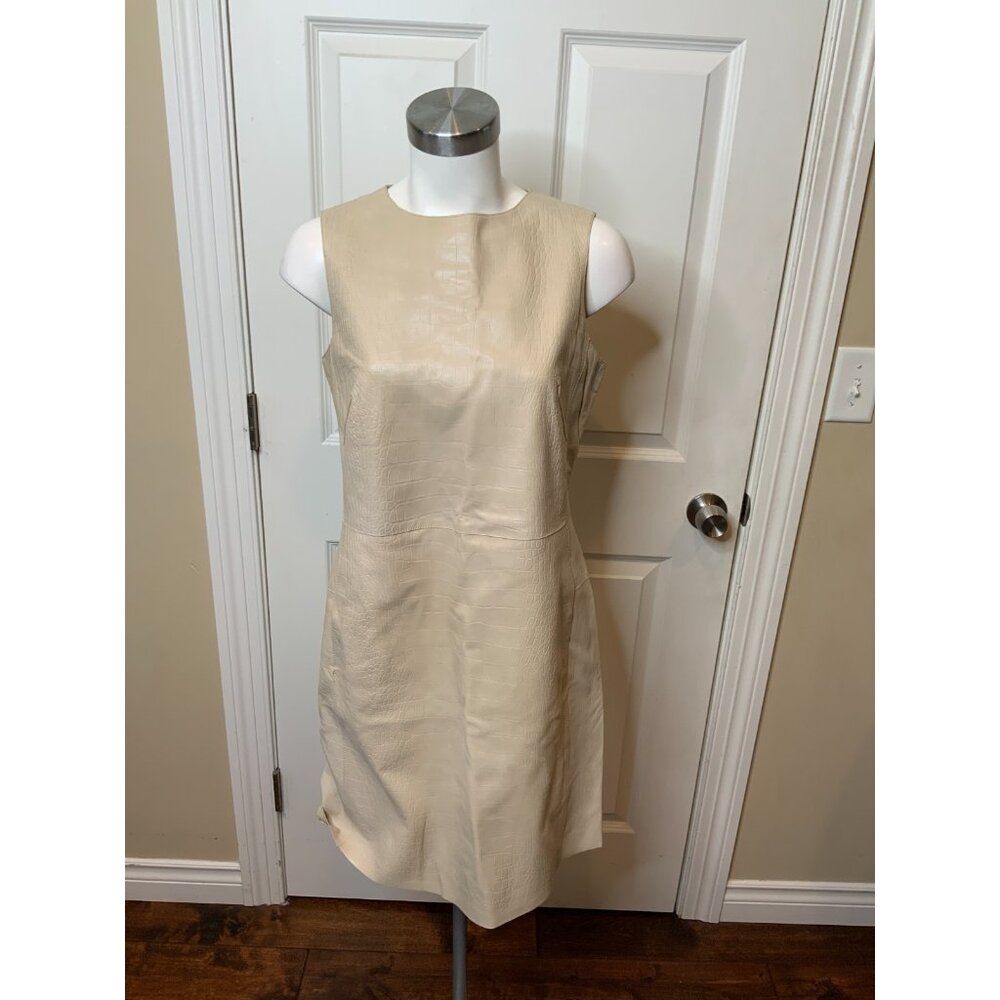 Armani Collezioni Taupe 100% Leather Crocodile Embossed Shift Dress, Size 8
